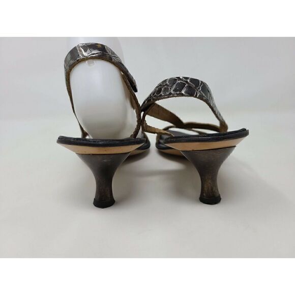 CYDWOQ VINTAGE BLACK SILVER GATOR LEATHER STRAPPY SANDALS KITTEN HEEL SIZE 37 US - Picture 3 of 8